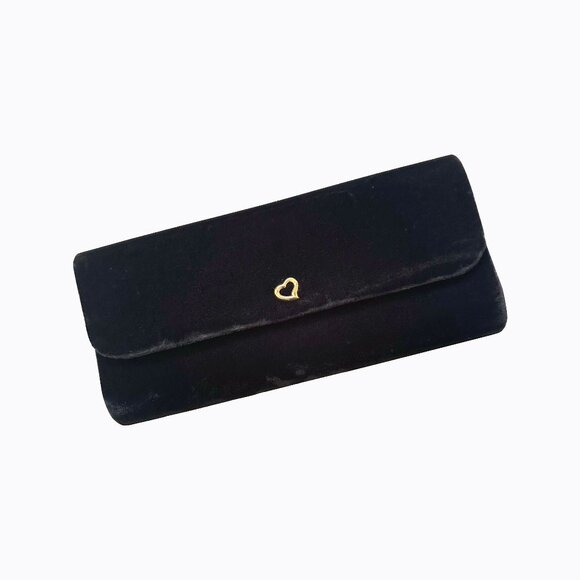 Victoria's Secret Handbags - Victoria's Secret Black Velvet Clutch Evening Bag Gold Heart Whimsigoth Y2K 90s